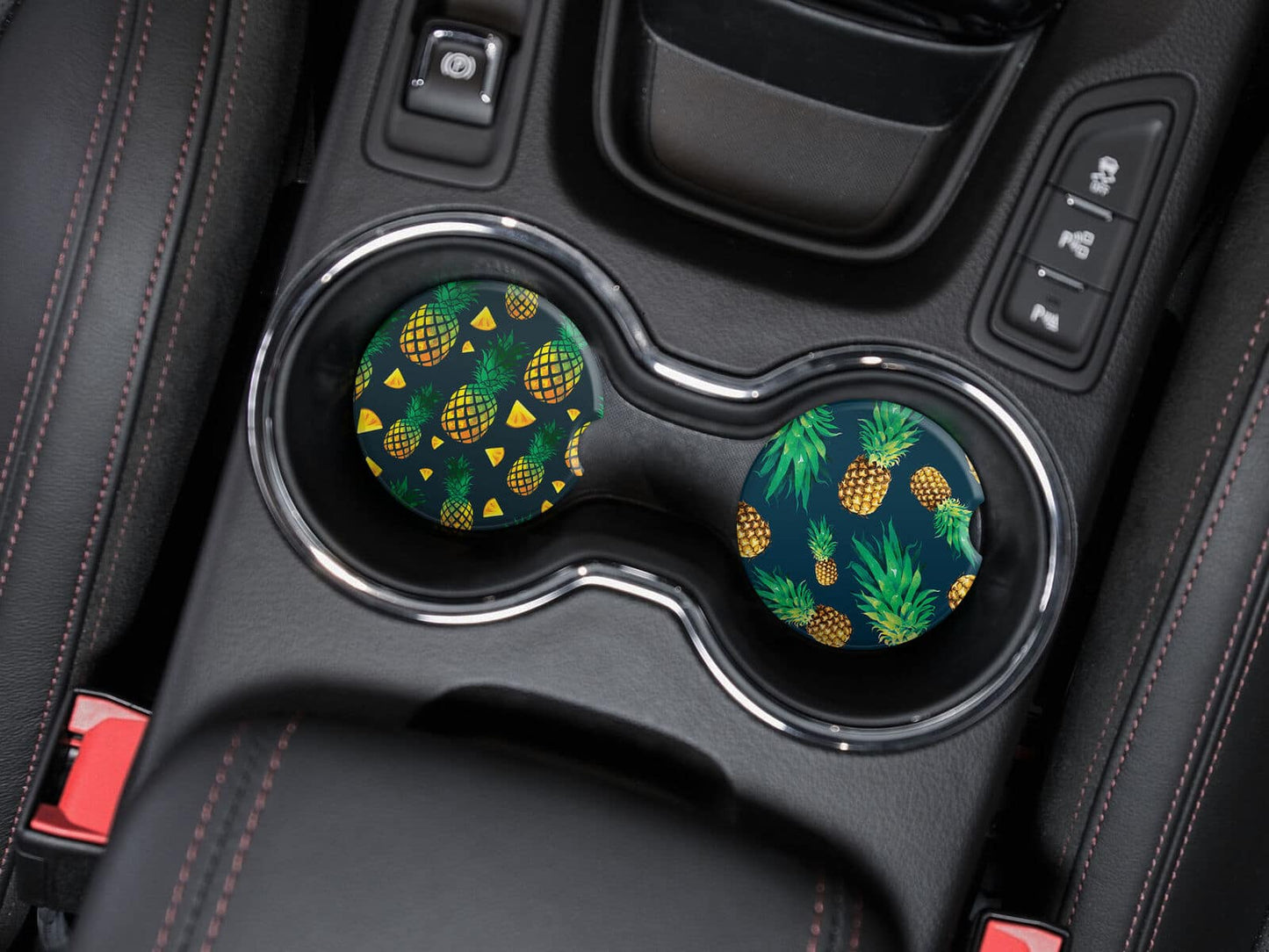 Pineapple Print Car Coasters (2 Pack)